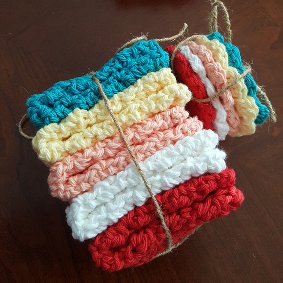 Washcloth and scrubbies set 6pc, 3 each handmade by seller crochet cotton yarn - Picture 8 of 11